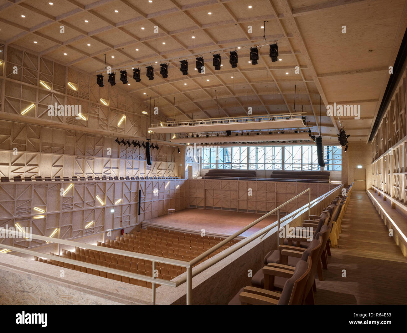 Side elevation of Concert Hall with lighting feature. Auditorium Carnal