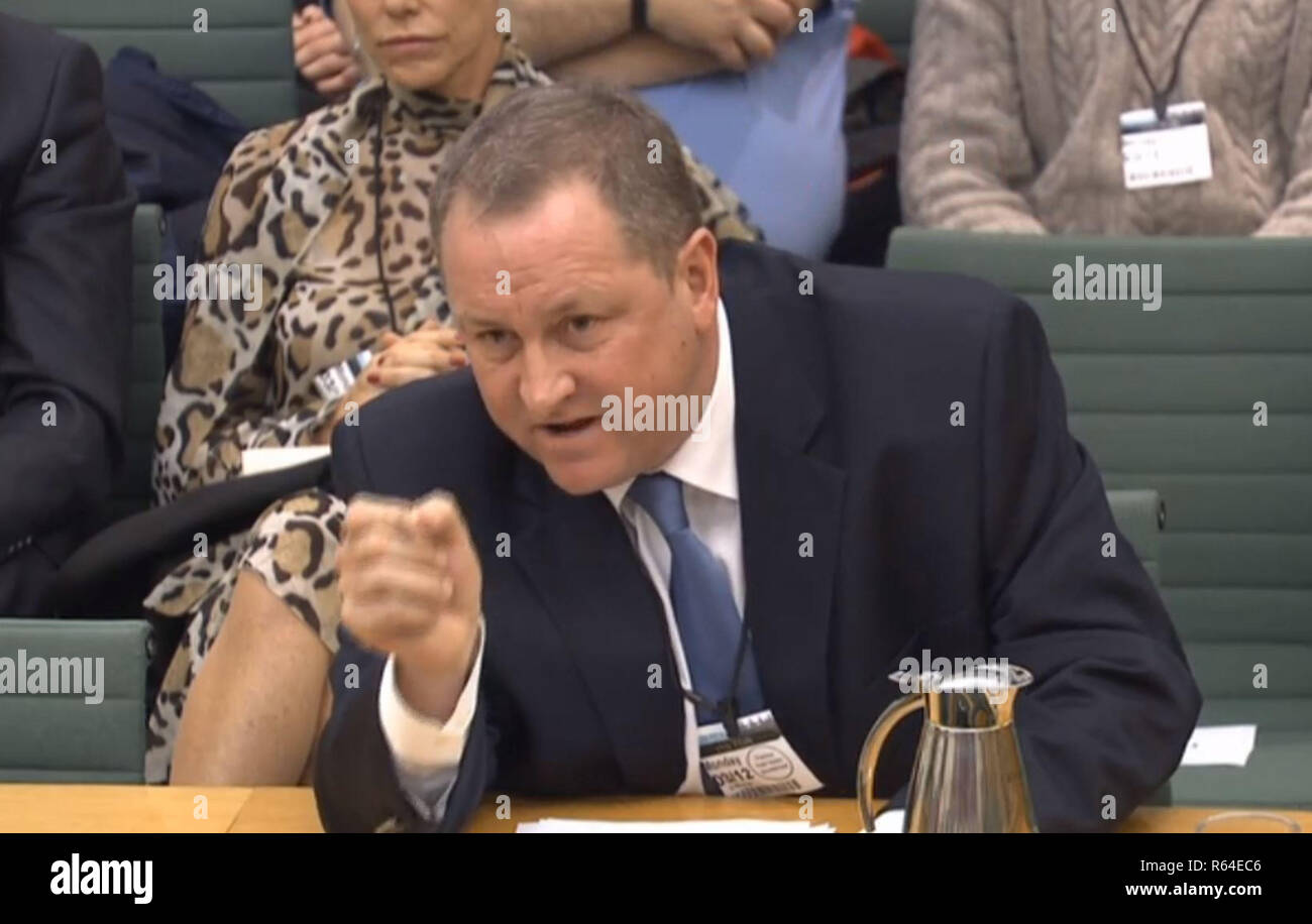Chief Executive of the Sports Direct Group Mike Ashley gives evidence before the Housing, Communities and Local Government Committee on high streets and town centres in 2030 at the House of Commons in London. Stock Photo
