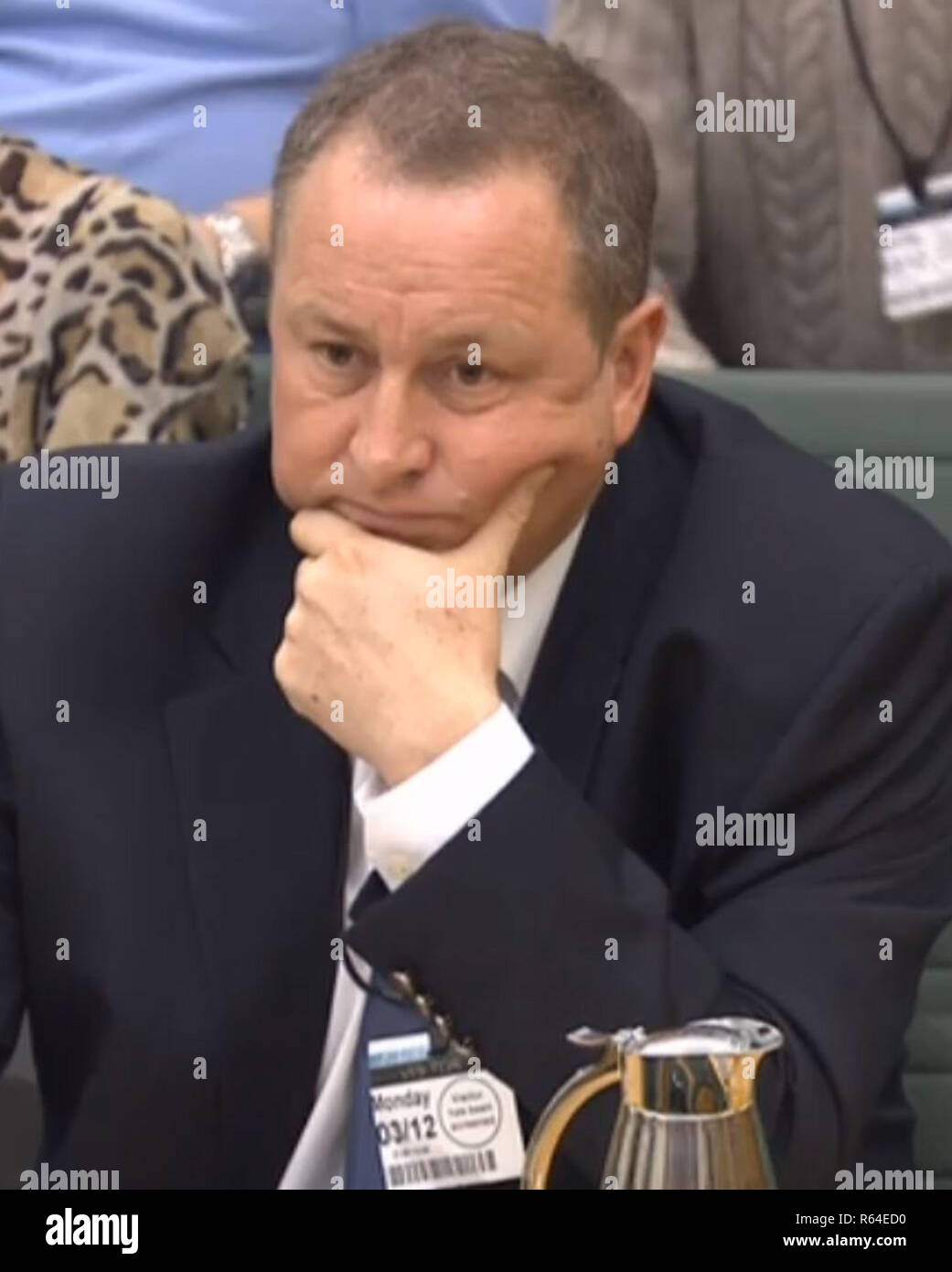 Chief Executive of the Sports Direct Group Mike Ashley gives evidence before the Housing, Communities and Local Government Committee on high streets and town centres in 2030 at the House of Commons in London. Stock Photo