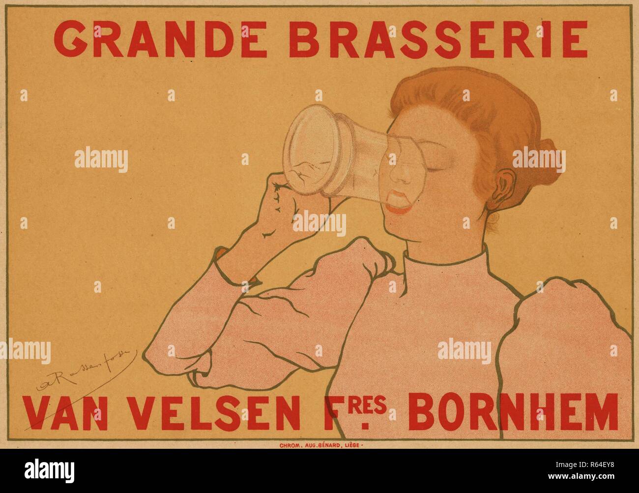Grande brasserie Van Velsen frères Bornhem from the album Les Maîtres de l'affiche (Album I). Dimensions: 29 cm x 39.9 cm, 20.5 cm x 29 cm. Museum: Van Gogh Museum, Amsterdam. Author: RASSENFOSSE, ARMAND. Stock Photo