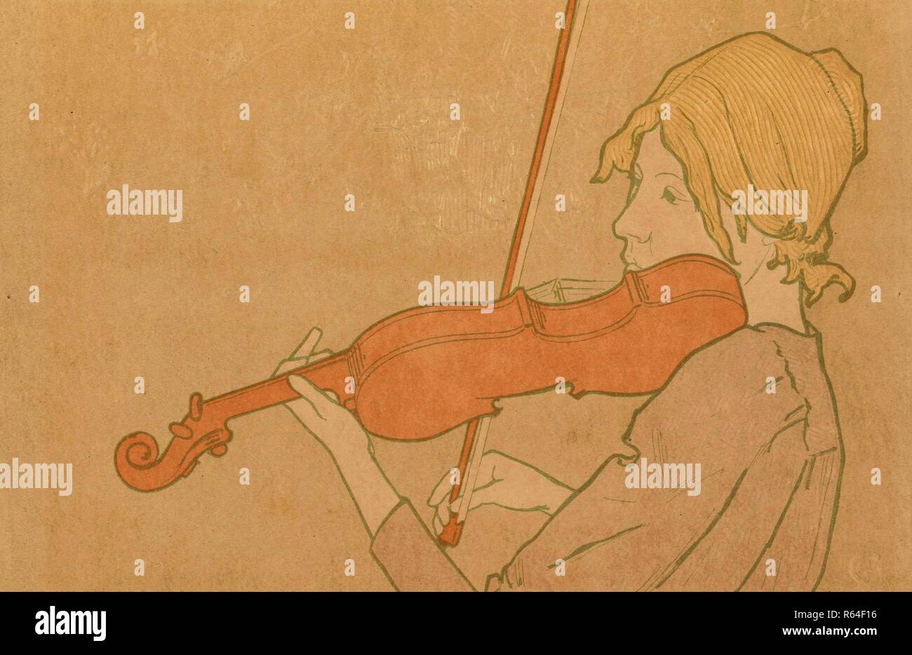 Girl with a Violin (La fille au violon). Dimensions: 42.3 cm x 57.5 cm, 26 cm x 39.6 cm. Museum: Van Gogh Museum, Amsterdam. Author: Charpentier, Alexandre-Louis-Marie. Stock Photo