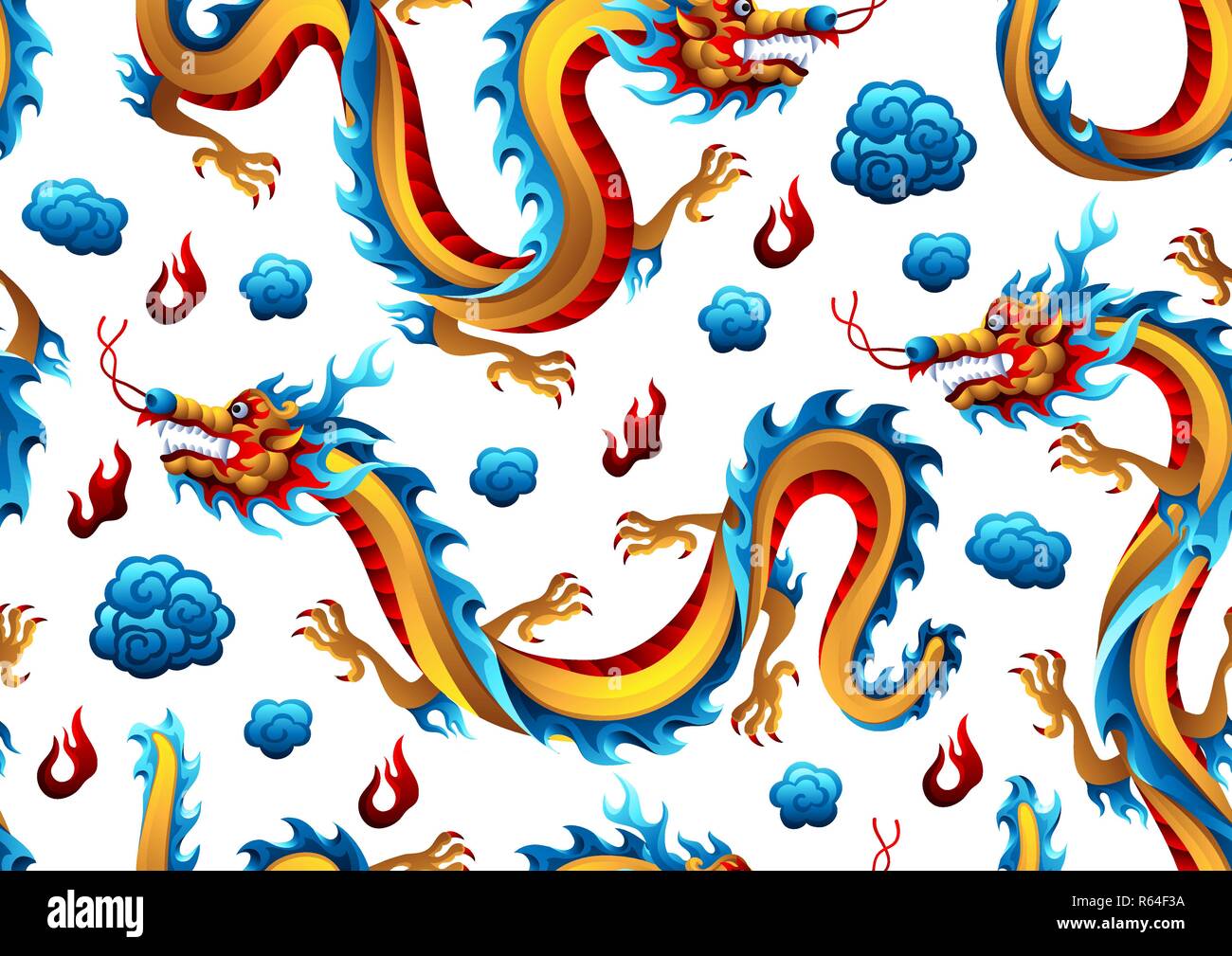 Seamless pattern with Chinese dragons. Traditional China symbol. Asian