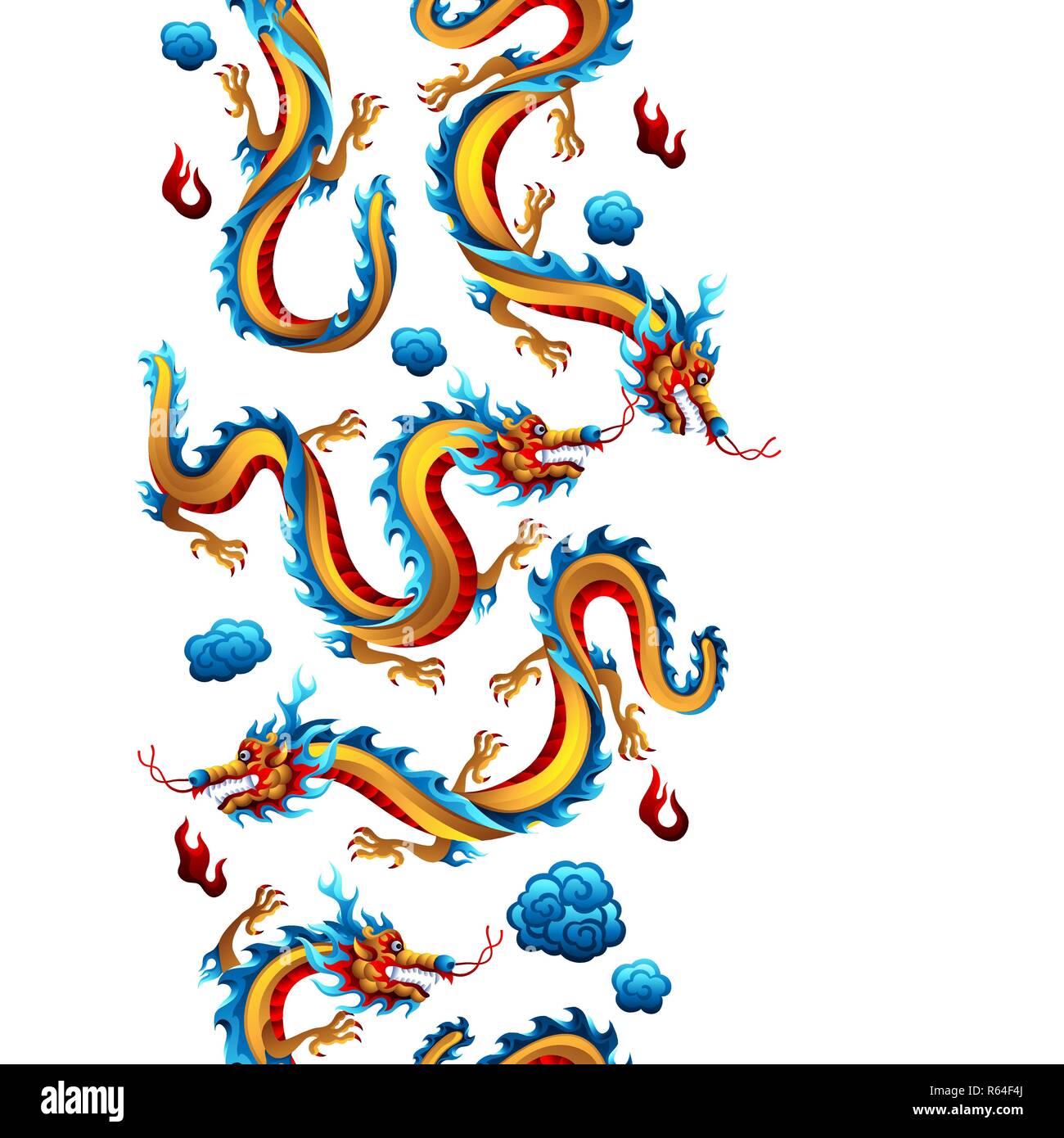 Seamless pattern with Chinese dragons. Traditional China symbol. Asian