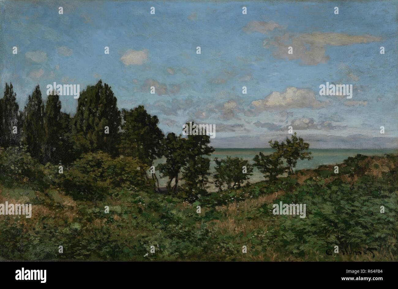 Coastal Landscape. Date: c. 1864. Dimensions: 53.0 cm x 80.4 cm, 77.0 cm x 104.5 cm. Museum: Van Gogh Museum, Amsterdam. Author: MONET, CLAUDE. CLAUDE MONET. Stock Photo