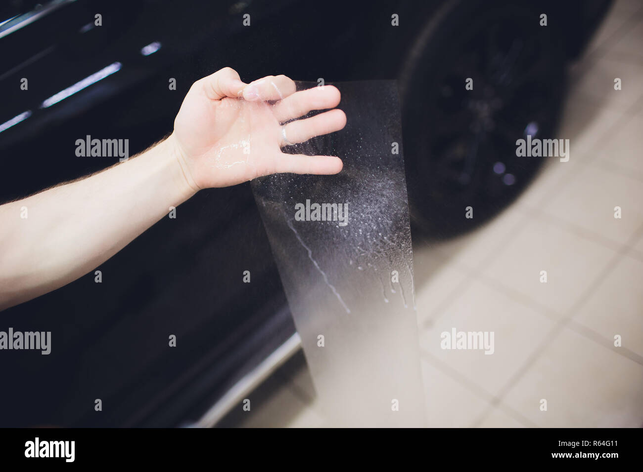 Car paint protection, protect coating installation Stock Photo