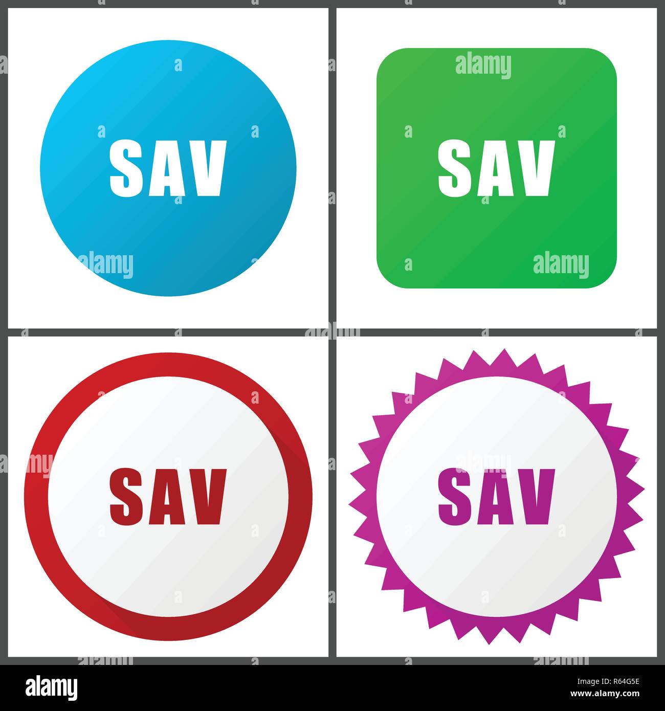 Sav red, blue, green and pink vector icon set. Web icons. Flat design signs and symbols easy to edit Stock Vector