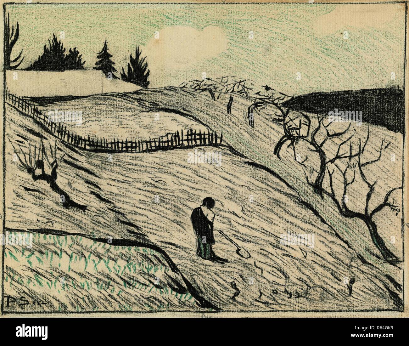 Design for Landscape (The End of the Day) (Paysage (La fin du jour)) from the album L'Estampe Originale (Album II). Dimensions: 24.8 cm x 33.6 cm, 23.4 cm x 30.4 cm. Museum: Van Gogh Museum, Amsterdam. Stock Photo