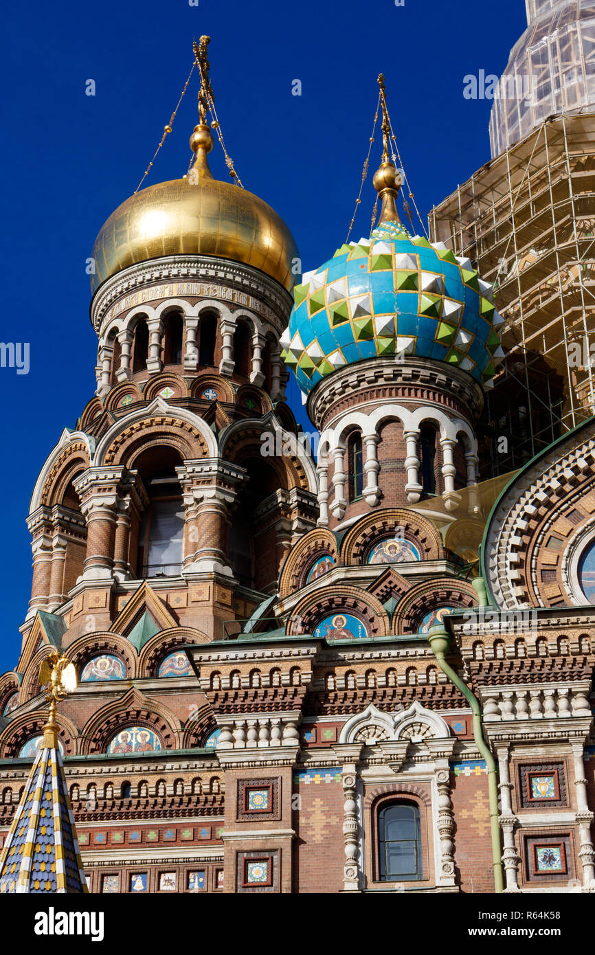 Detail of the 1907 Church of the Savior on Spilled Blood in Saint-Petersburg, Russia. Currently undergoing renovation. Stock Photo