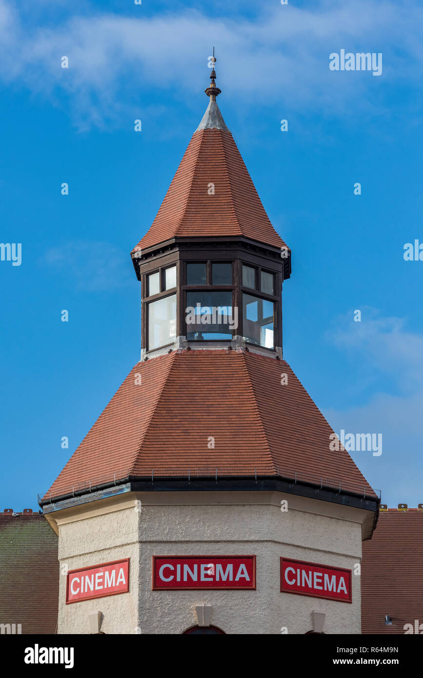 the rooftop tower on the old fashioned or vintage cinema at bognor