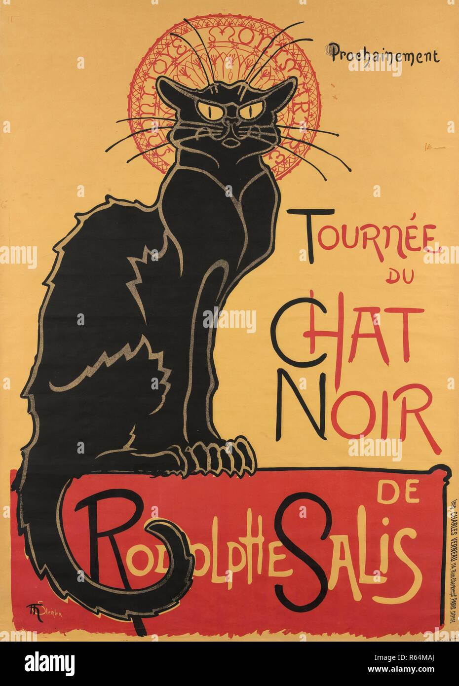 Poster for the tour of Le Chat Noir. Dimensions: 140 cm x 100 cm, 136 cm x 96 cm, 146.5 cm x 108 cm. Museum: Van Gogh Museum, Amsterdam. Author: STEINLEN, TEOPHILE. THEOPHILE-ALEXANDRE STEINLEN. Stock Photo