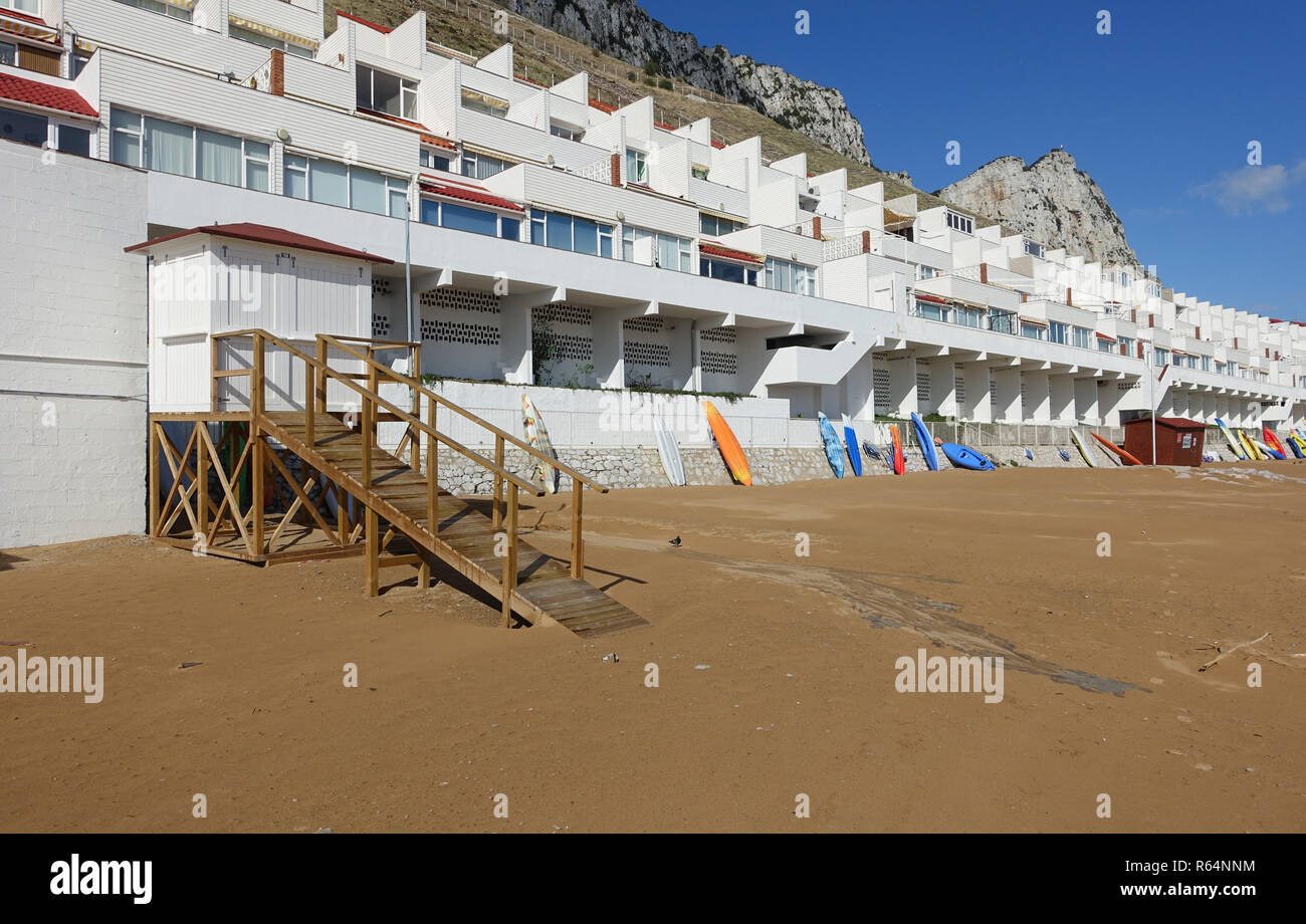 Sandy bay in Gibraltar in winter Stock Photo