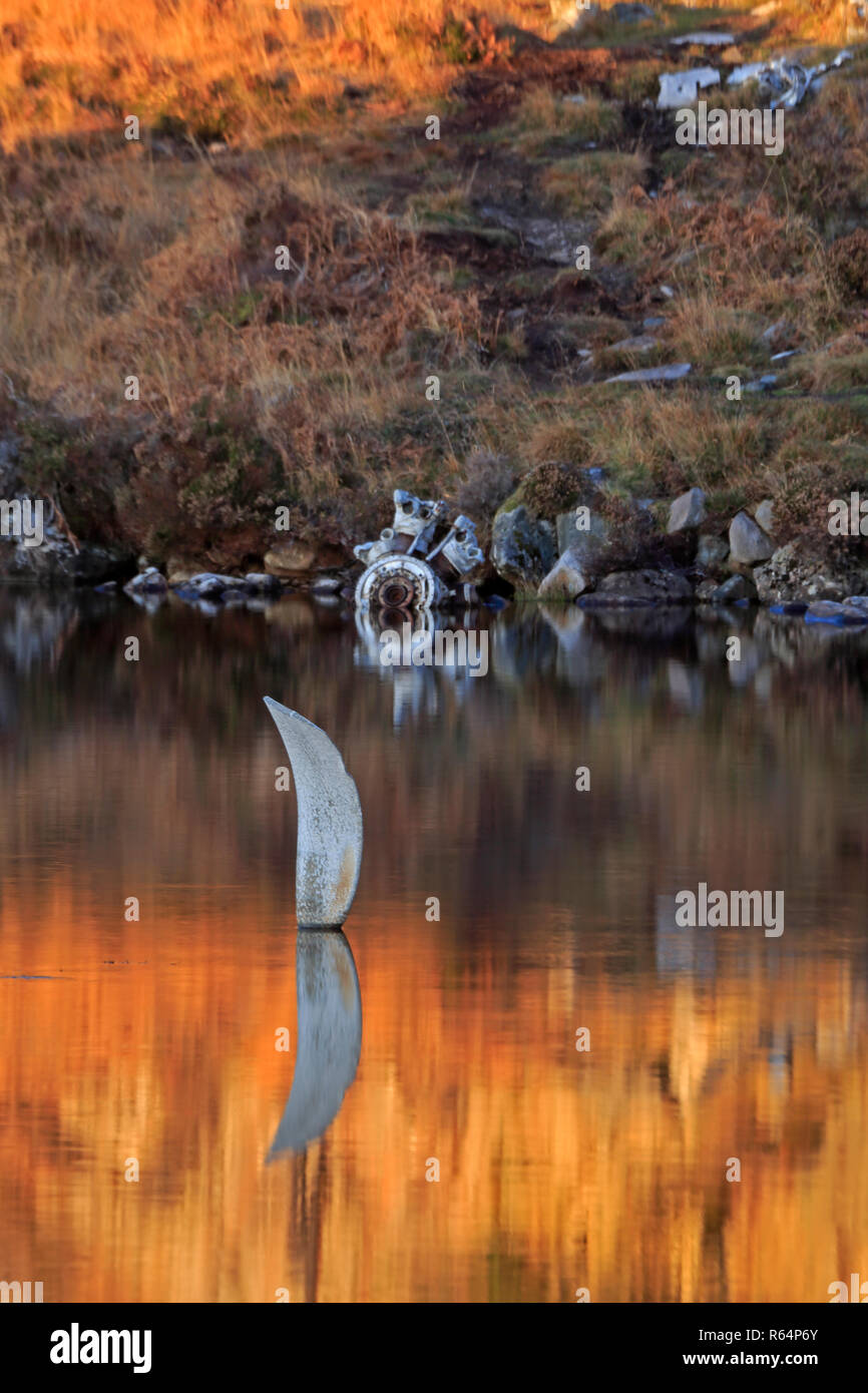 Propeller sticking out of a Loch at a World War two American aircraft crash site in the Torridon Mountains Scotland Stock Photo