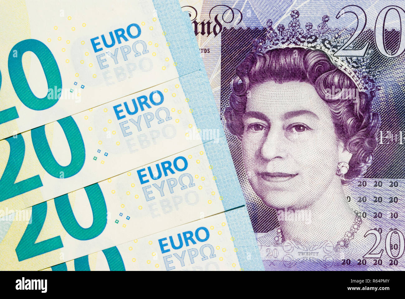 Twenty Euros & Pounds Stock Photo Alamy