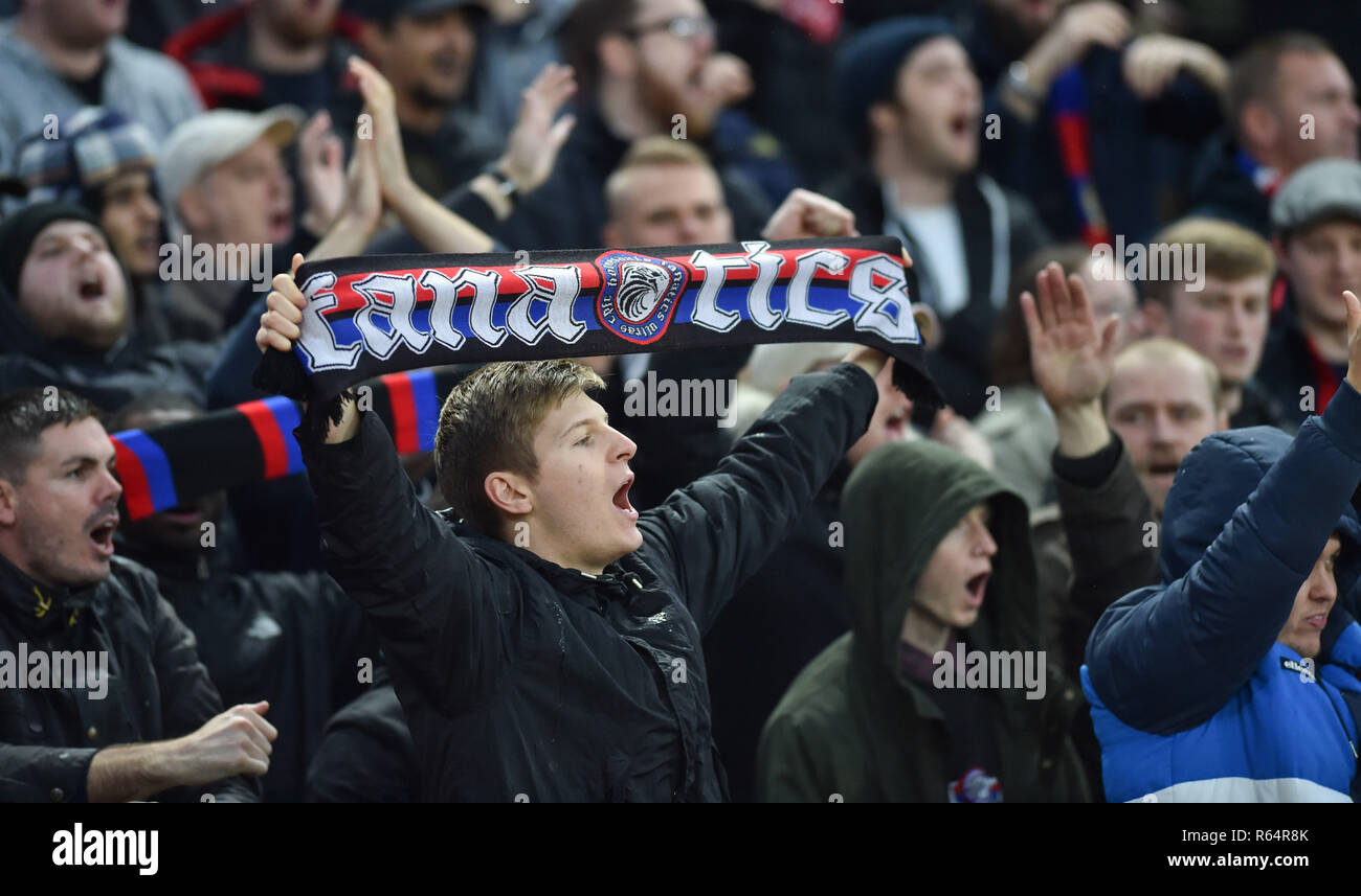 Crystal Palace fans during the Premier League match between Crystal Palace and Burnley at Selhurst Park , London , 01 December 2018 Editorial use only. No merchandising. For Football images FA and Premier League restrictions apply inc. no internet/mobile usage without FAPL license - for details contact Football Dataco Stock Photo