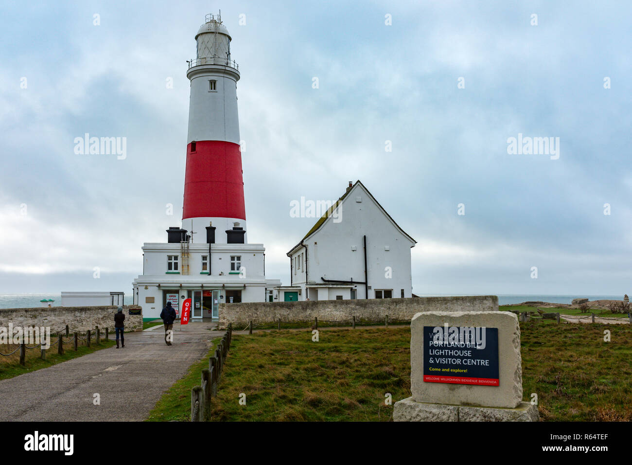 Portland Bill Lighthouse and visitor centre. Stock Photo
