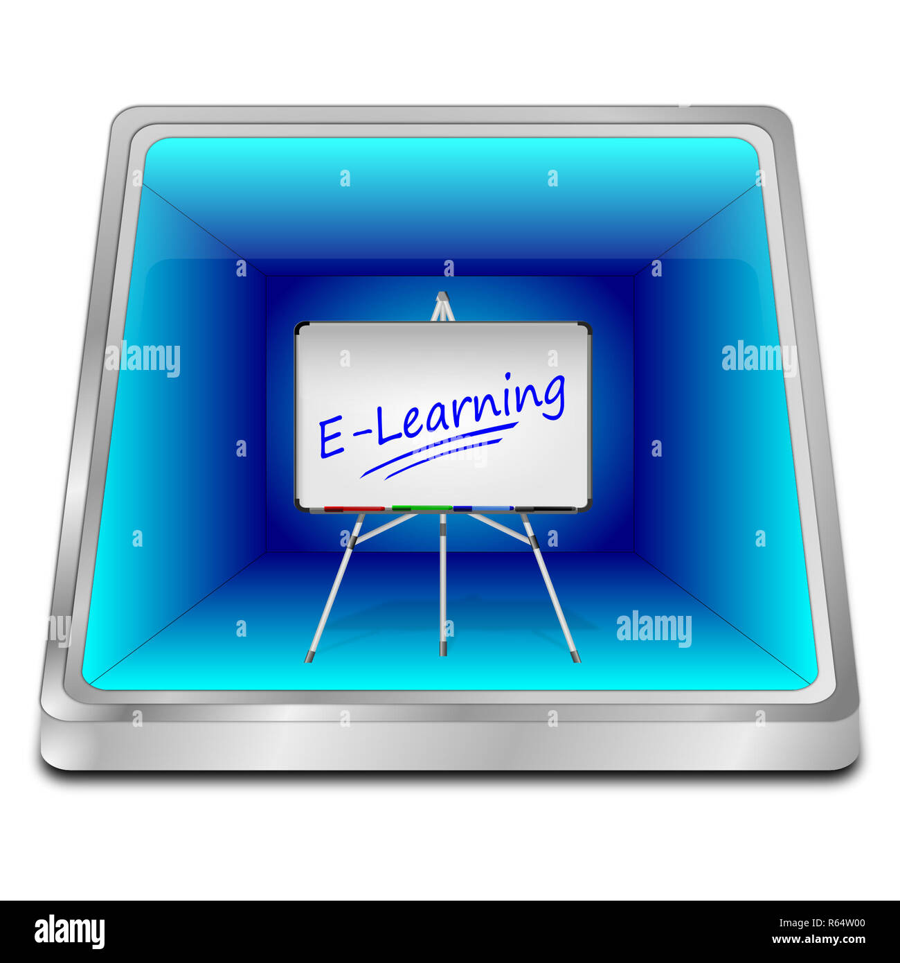 glossy blue E-Learning Button - 3D illustration Stock Photo - Alamy