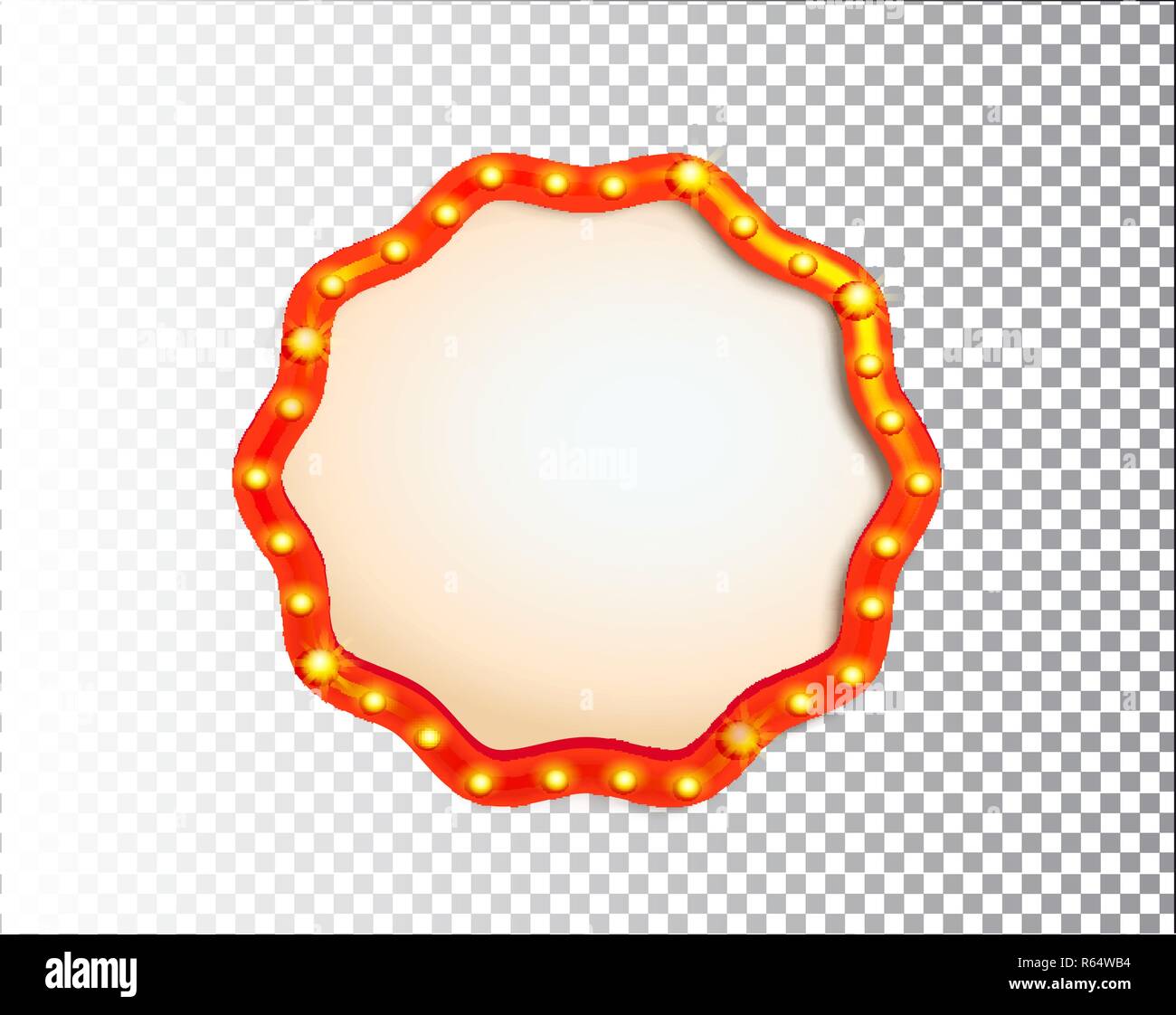 Shining isolated retro bulb light circle frame on transparent background. Vintage style banner, sign, signboard. Perfect template for shows, casino, c Stock Vector