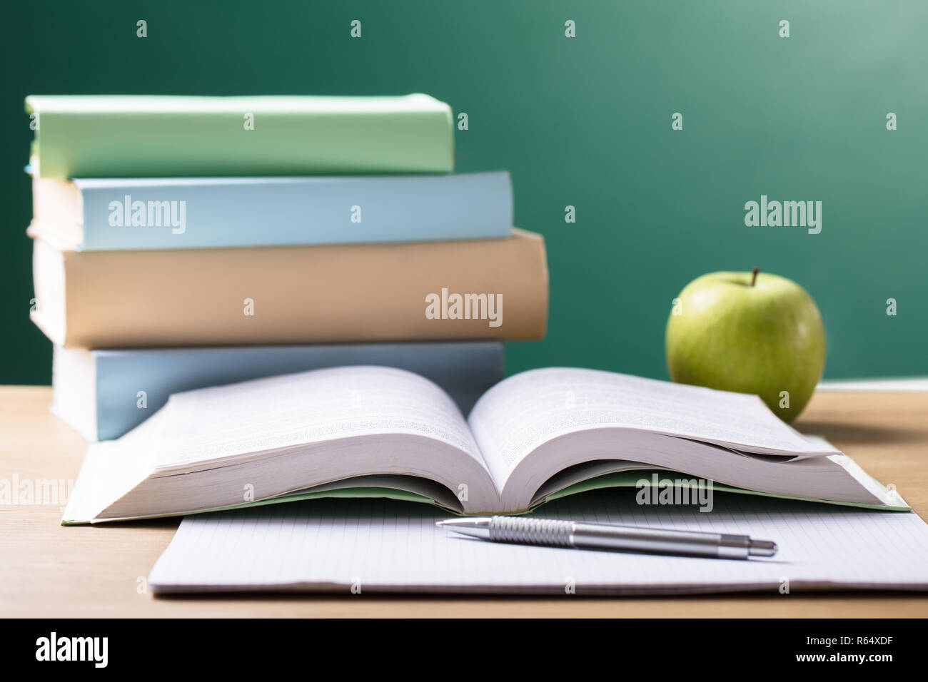 School Textbook On Desk Stock Photo