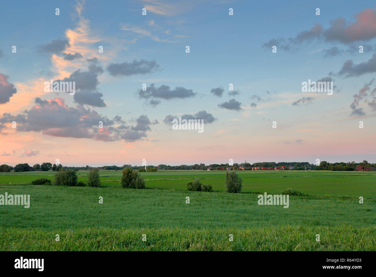 evening sky over the fields of east frisia Stock Photo