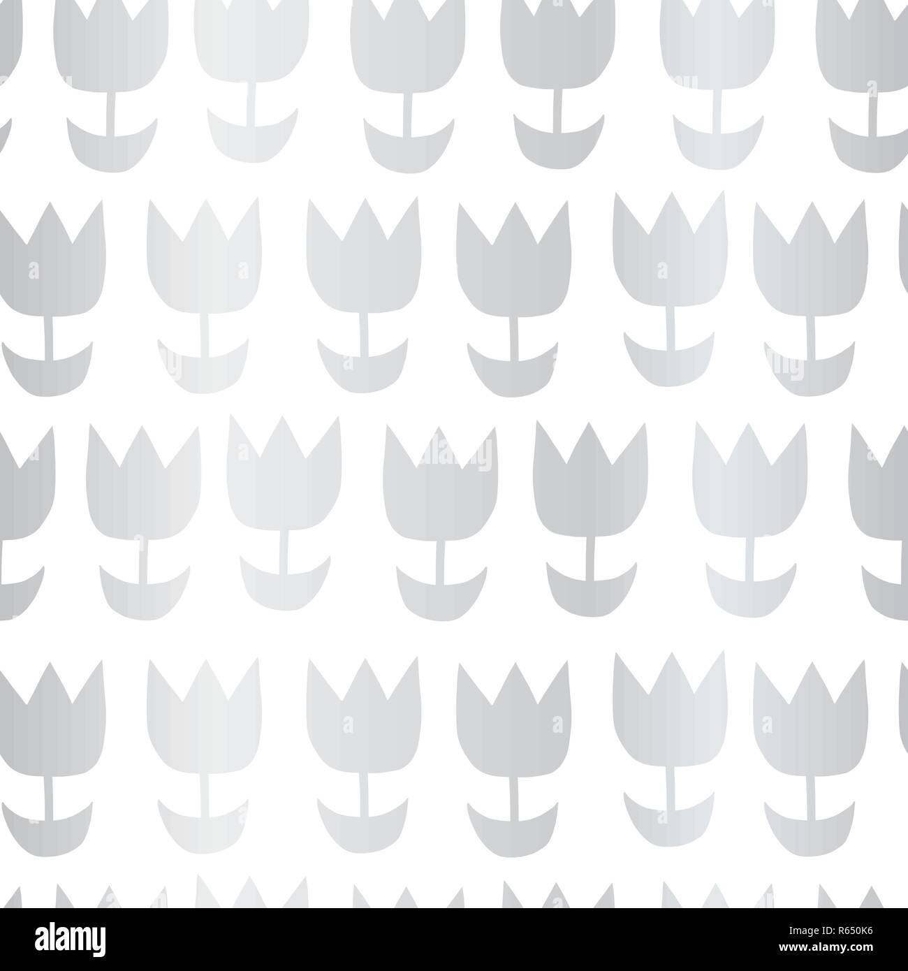 Silver foil abstract flowers repeating on white Stock Vector