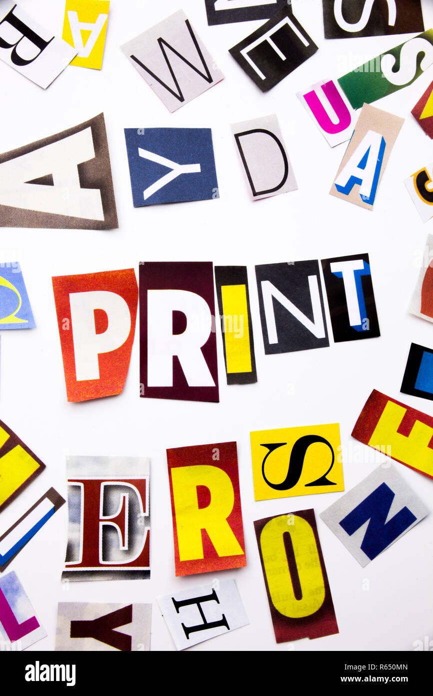 a word writing text showing concept of print made of different magazine newspaper letter for business case on the white background with copy space stock photo alamy