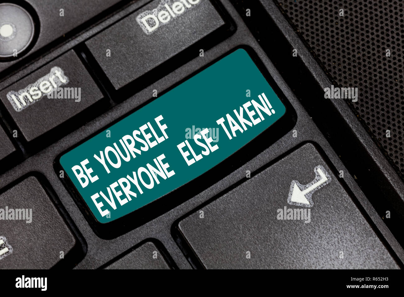 Conceptual hand writing showing Be Yourself Everyone Else Is Taken. Business photo text Have and show your own demonstratingality Keyboard key Intenti Stock Photo
