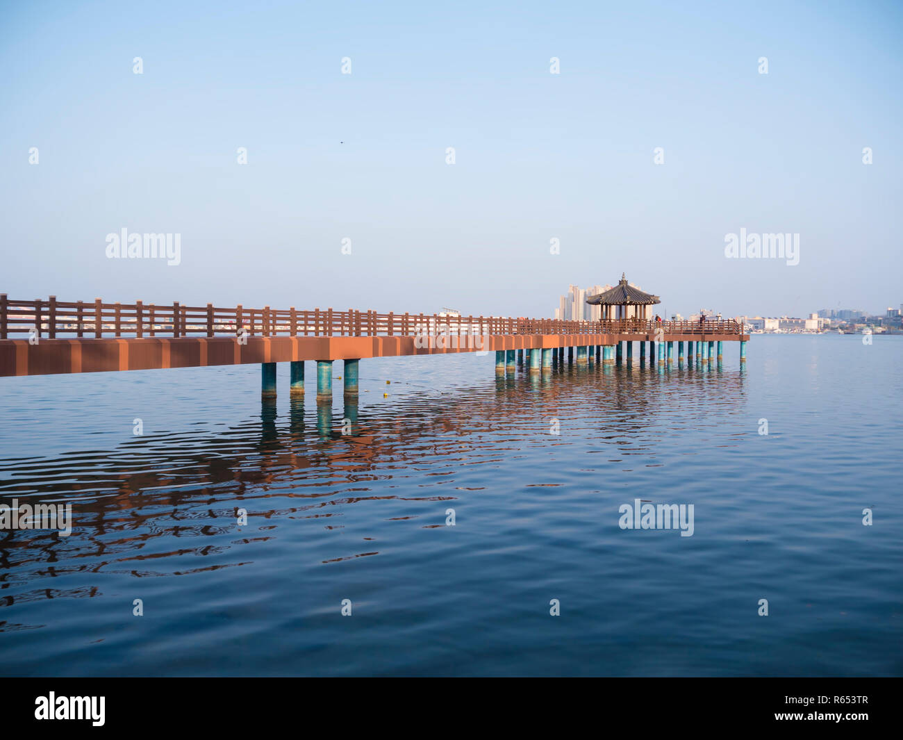 Korean traditional pavilion on the big pier. Sokcho city, South Korea
