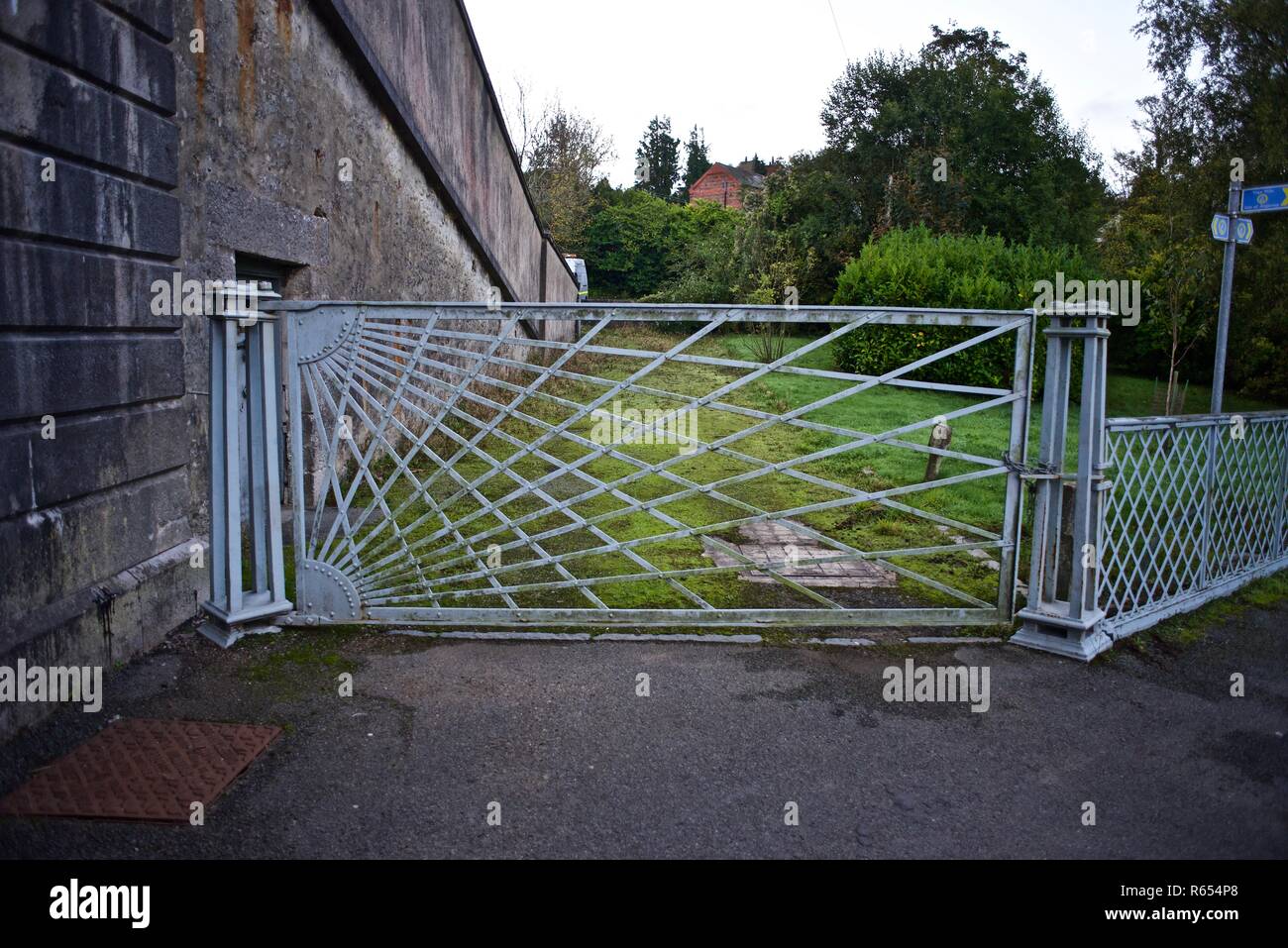 1930s Art Deco steel gates and detail of the Menai Suspension Bridge