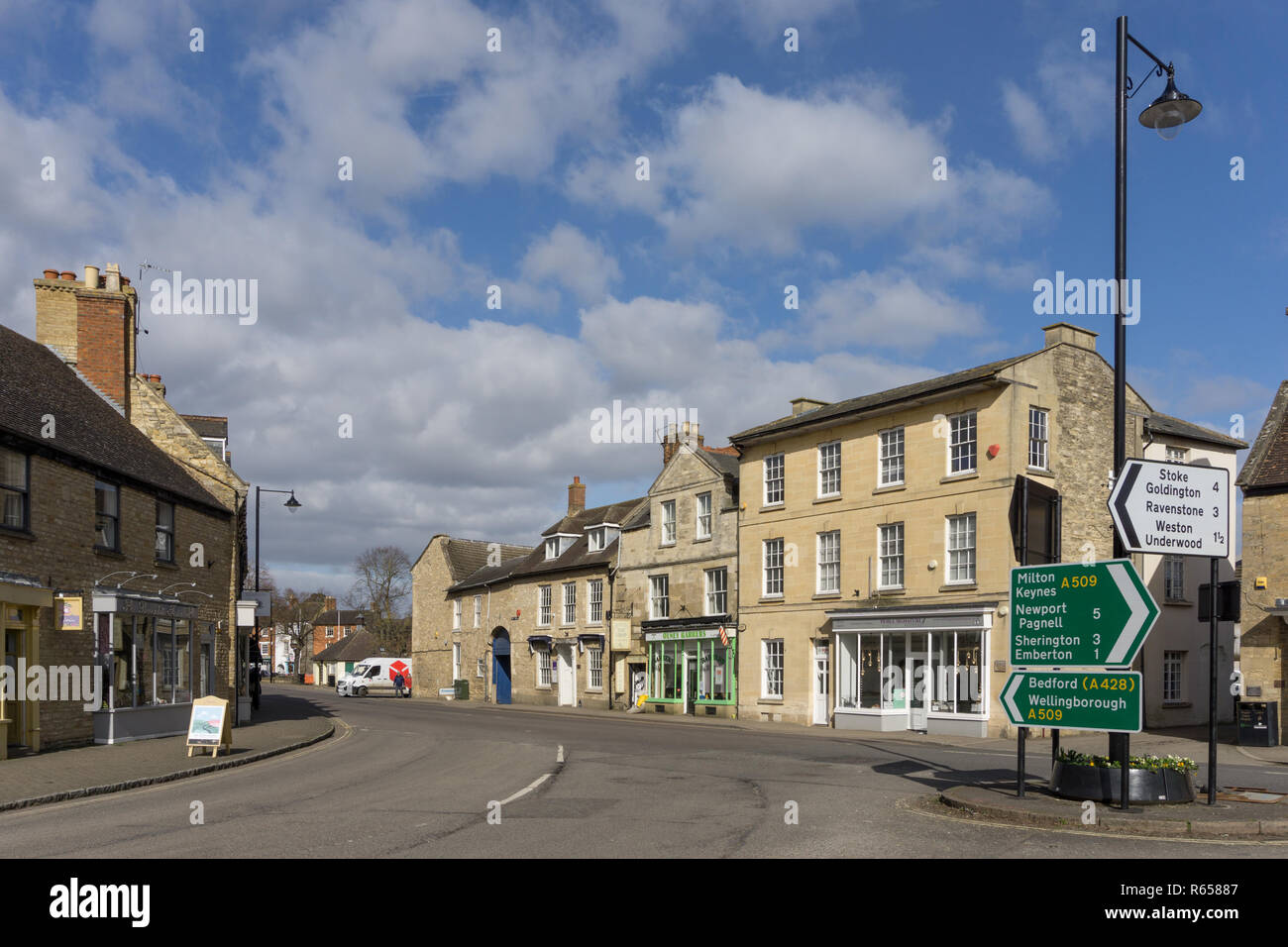 High Street in the market town of Olney, Buckinghamshire, UK Stock