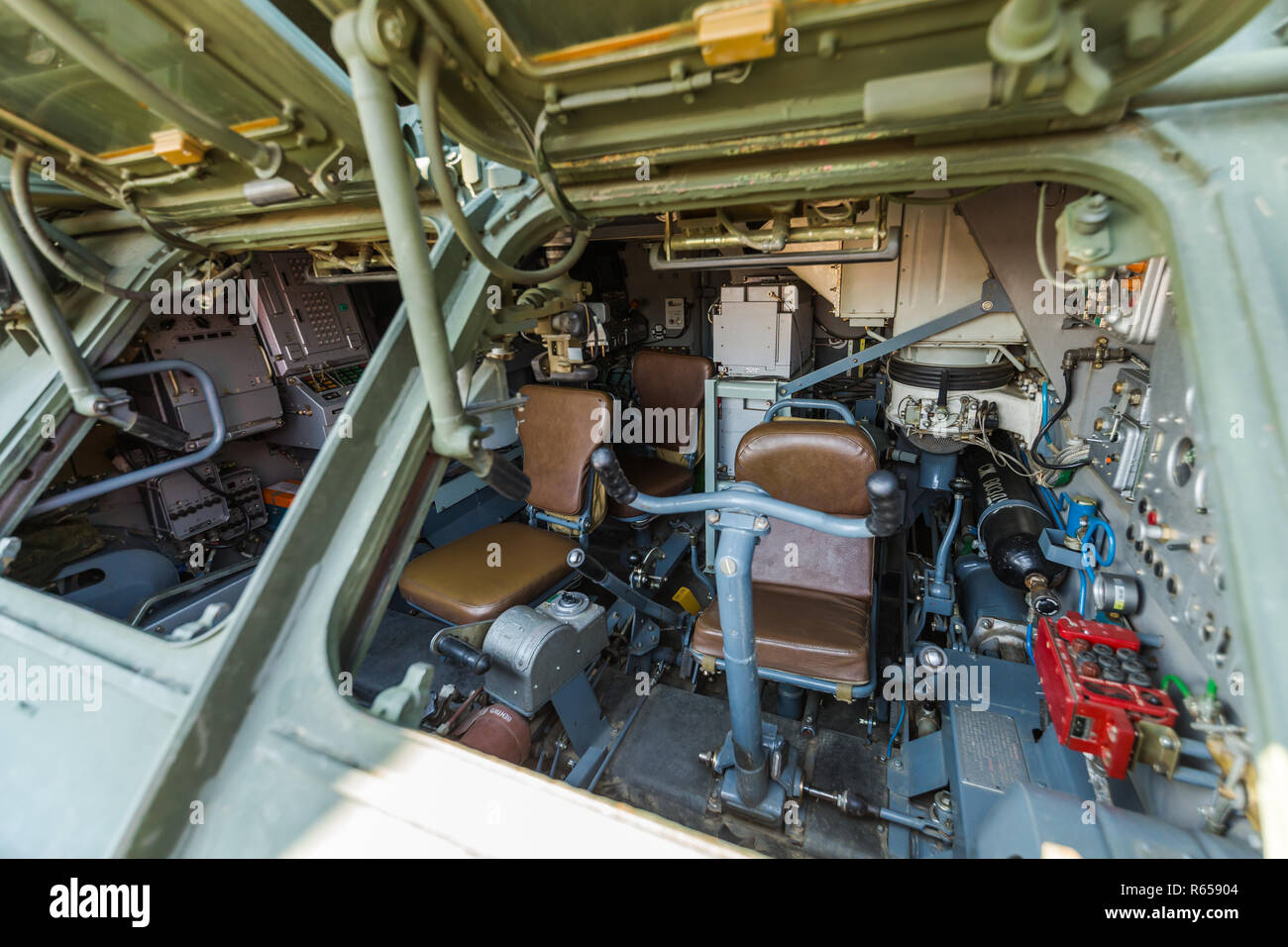 International military technical forum 'ARMY-2017». Inside of the combat vehicle 9A331 of the anti-aircraft missile system «TOR» Stock Photo
