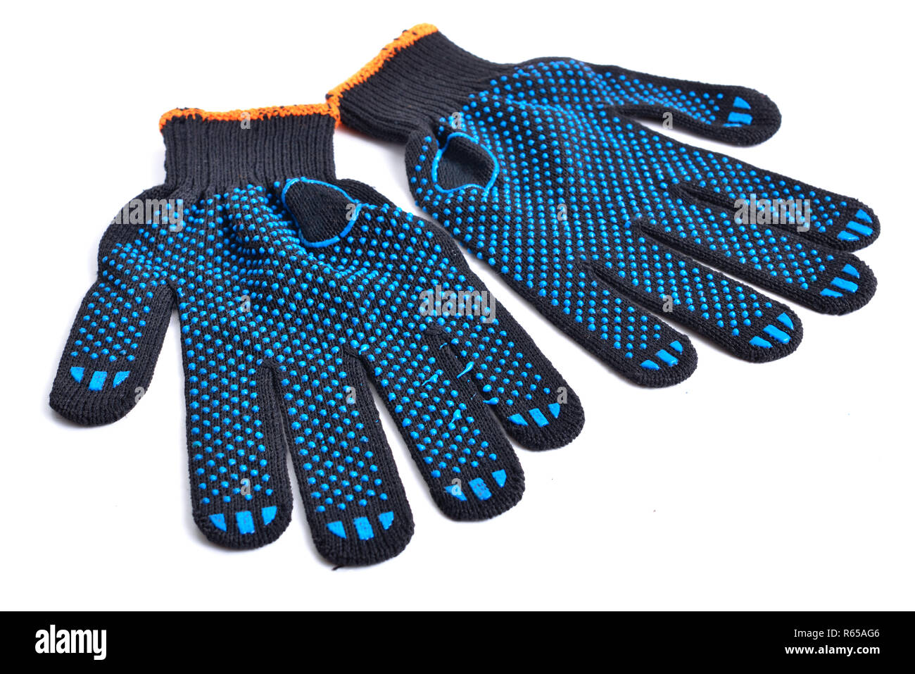 Black work gloves isolated on white background. Stock Photo