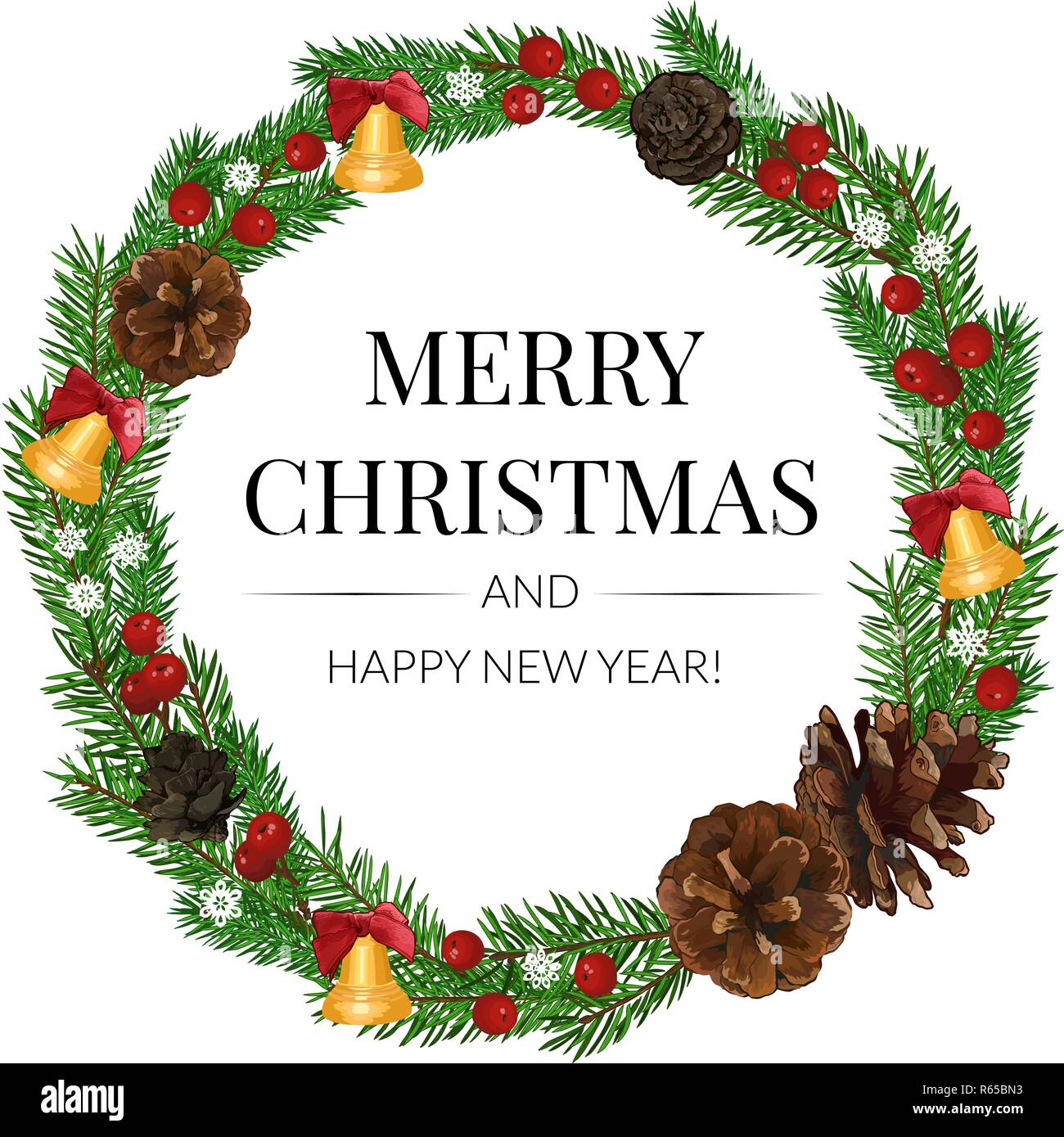 christmas fir-tree wreath isolated on white background Stock Vector ...