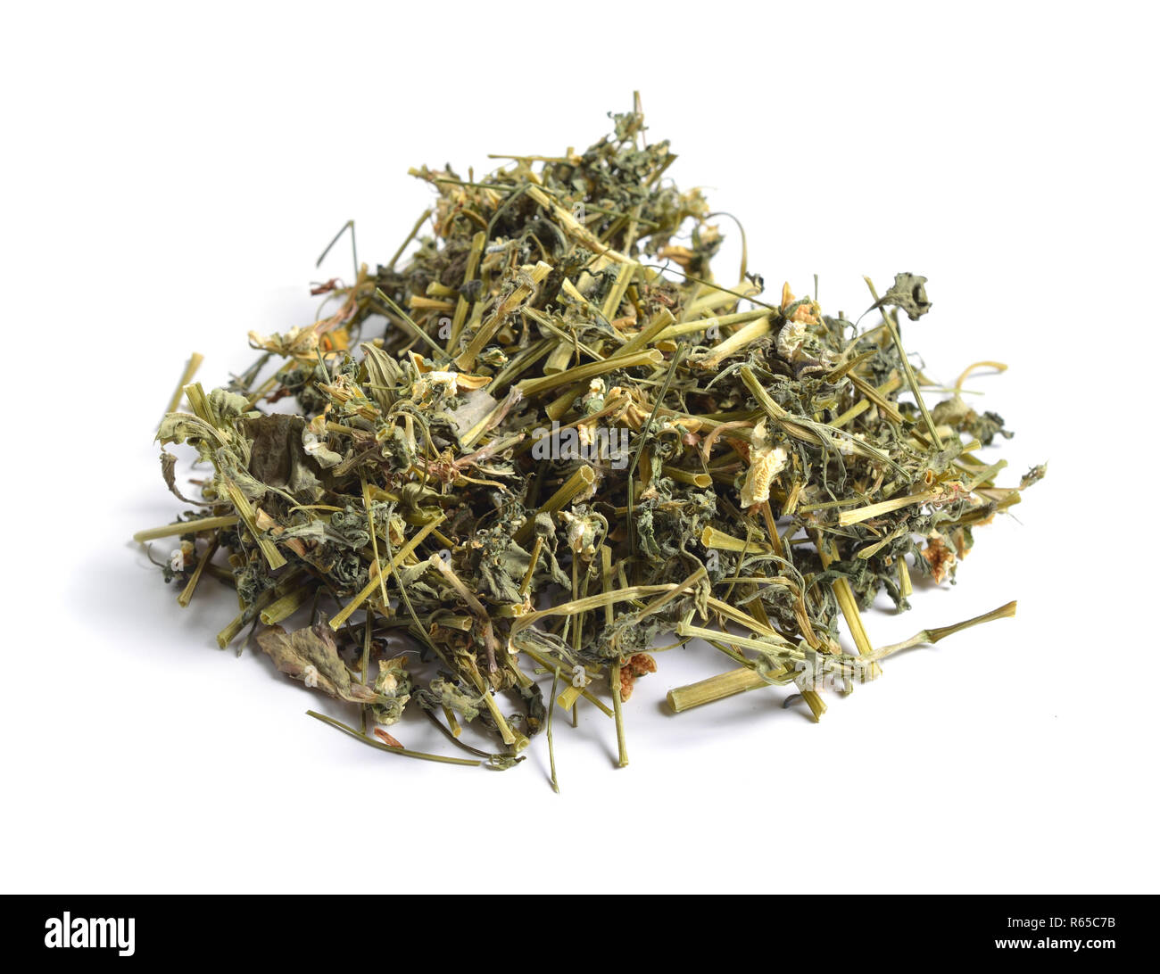 Dried medicinal herbs raw materials isolated on white. Viola tricolor. Stock Photo
