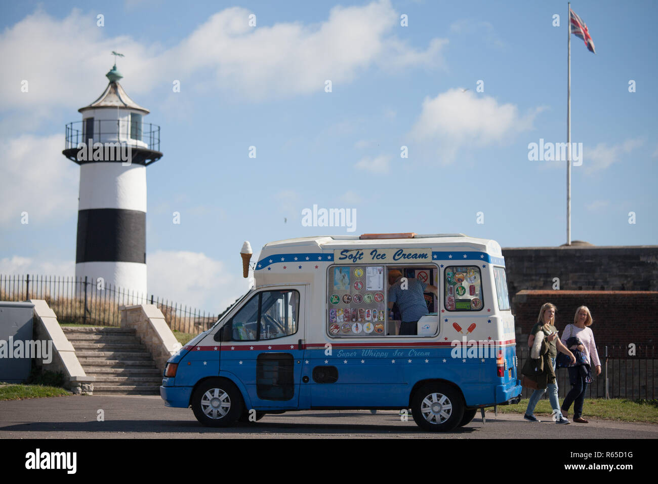 An ice cream van parked at Southsea Castle on Southsea Common Stock Photo