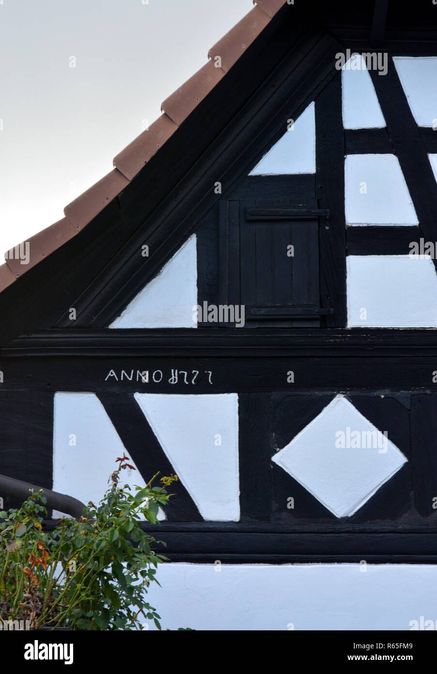 house inscription half-timbered house neupotz Stock Photo