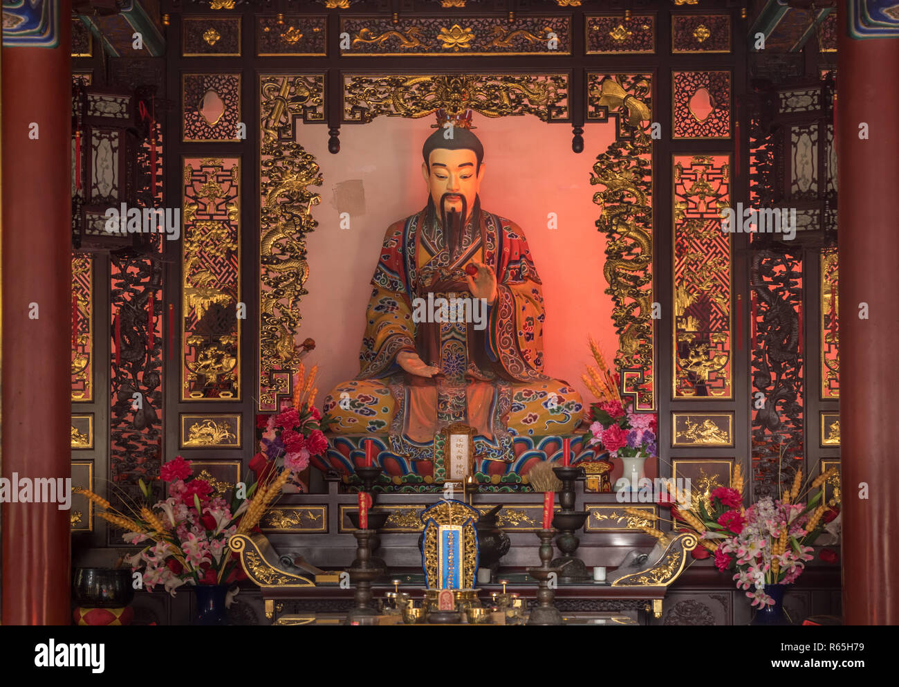 Statue on altar at Taoist temple at Laoshan near Qingdao Stock Photo