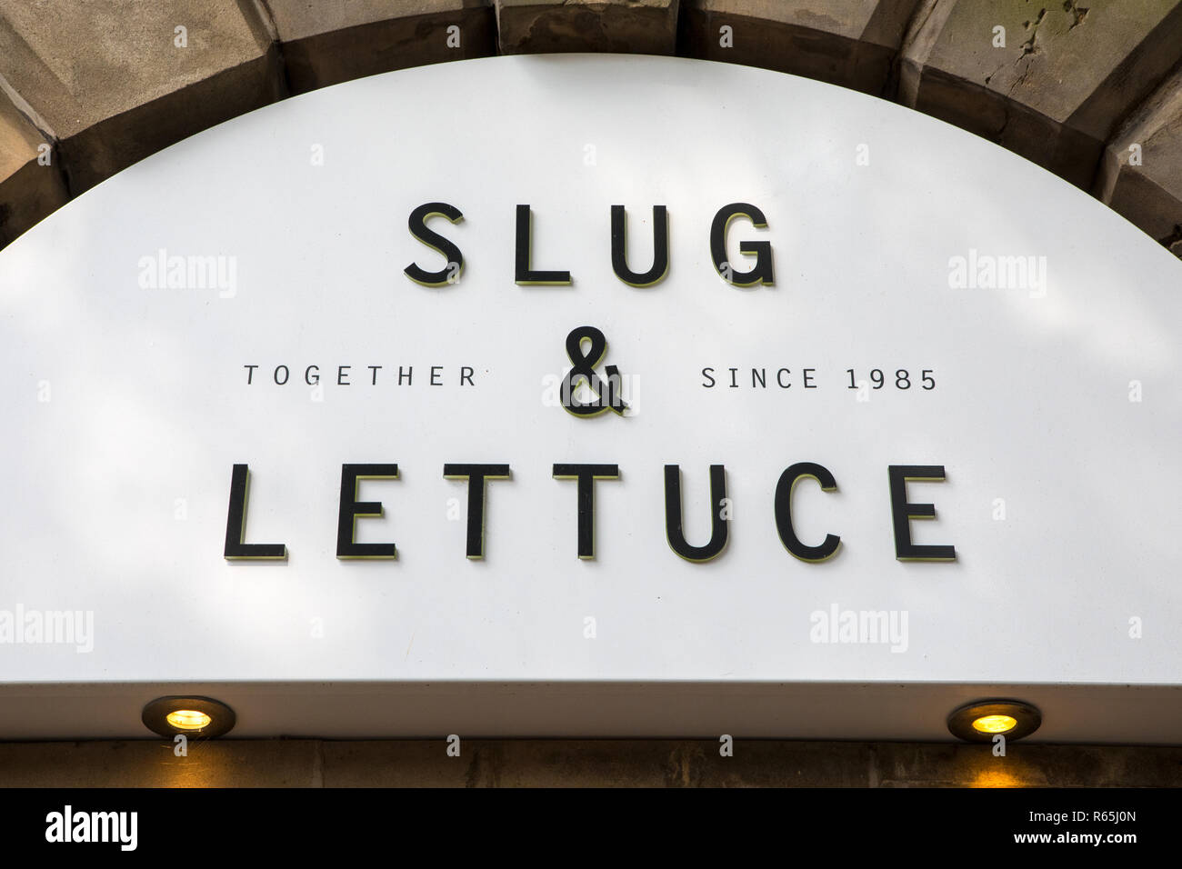 COVENTRY, UK - JULY 26TH 2018: The sign above the entrance of a Slug & Lettuce bar in the city centre of Coventry in the UK, on 26th Julu 2018. Stock Photo