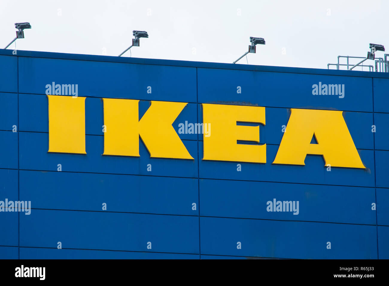 COVENTRY, UK - JULY 26TH 2018: The IKEA sign on the exterior of one of their stores in the UK, on 26th July 2018. Stock Photo