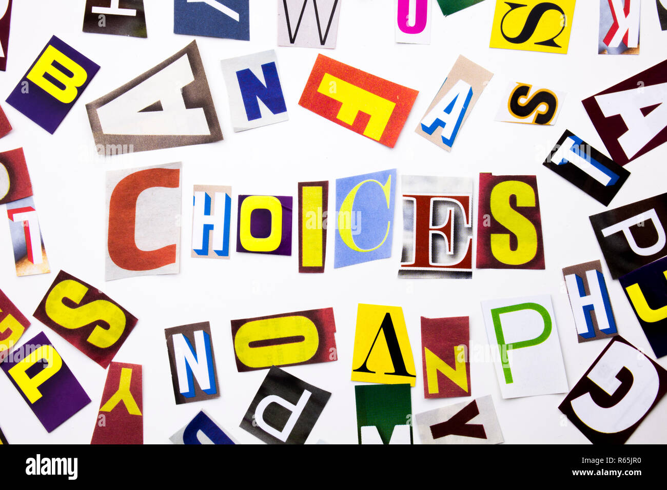A word writing text showing concept of Choices made of different ...