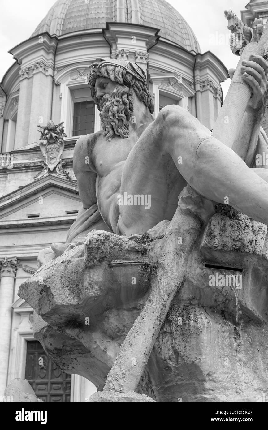 Black and white photo of Statue of the god Zeus in famous fountain of ...