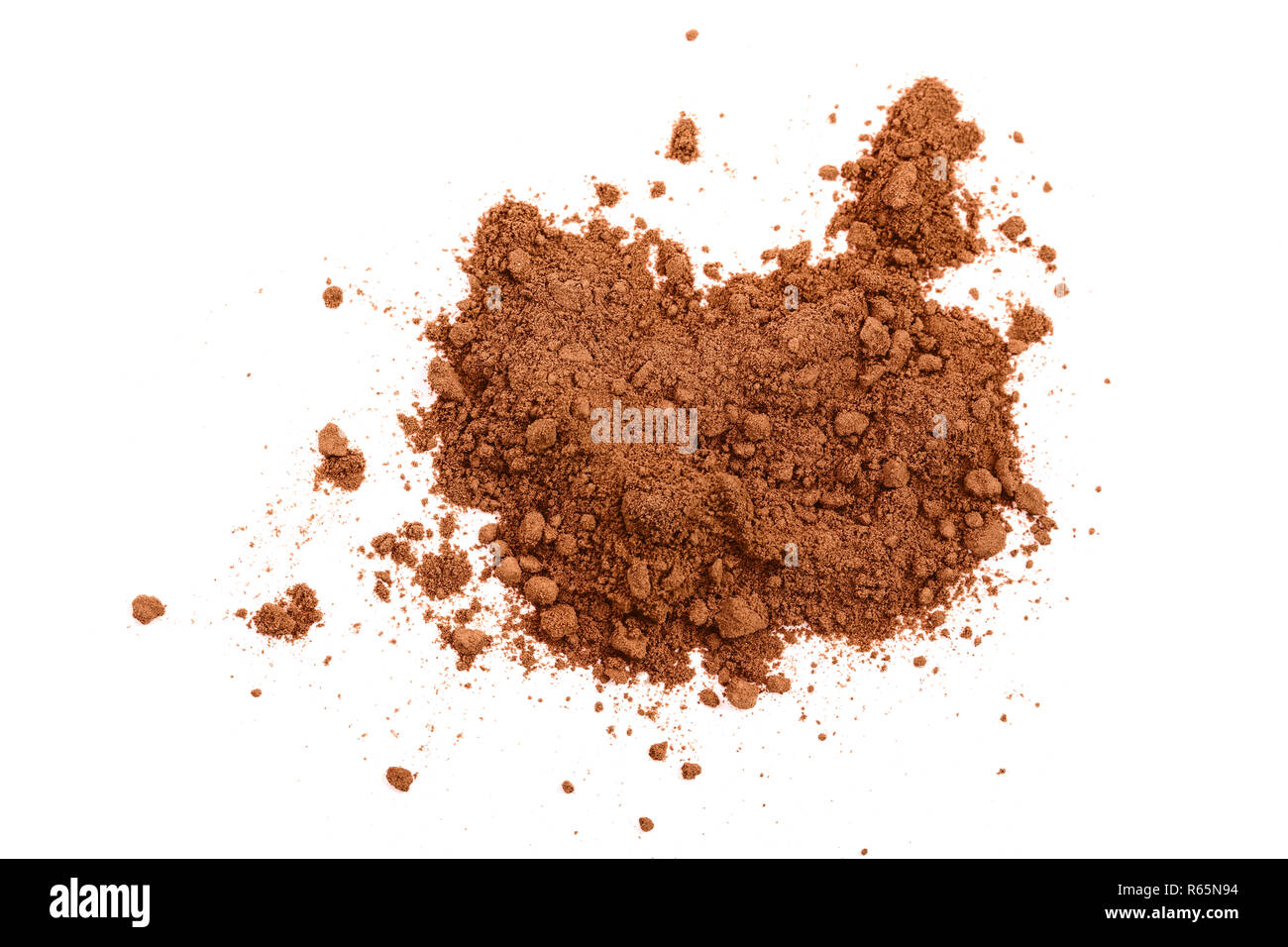 pile of cocoa powder isolated on white background. Top view. Flat lay Stock Photo