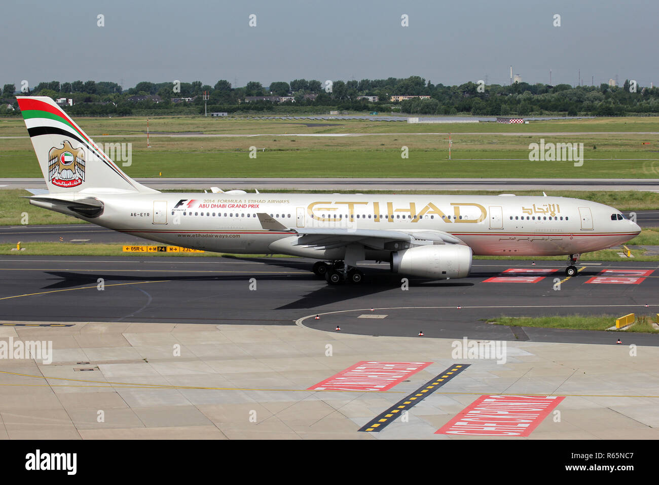 Etihad Airways Airbus A330-200 with registration A6-EYR on taxiway of Dusseldorf Airport. Stock Photo