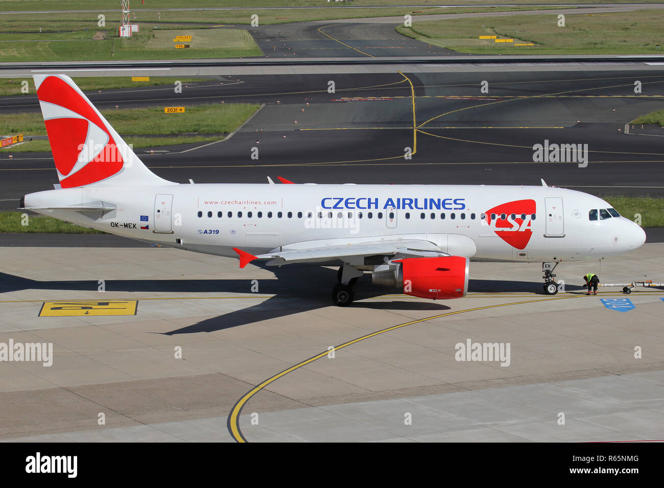 CSA Czech Airlines Airbus A319-100 with registration OK-MEK on the ramp of Dusseldorf Airport. Stock Photo