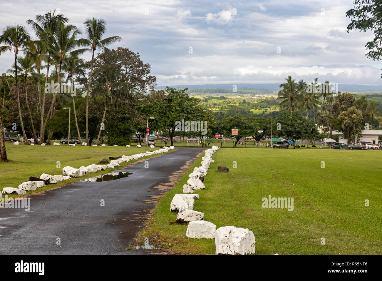 Hilo, Hawaii - Wailoa River State Park. This area, near Hilo Bay, was a residential community destroyed by a 1960 tsunami. It has been maintained as p Stock Photo