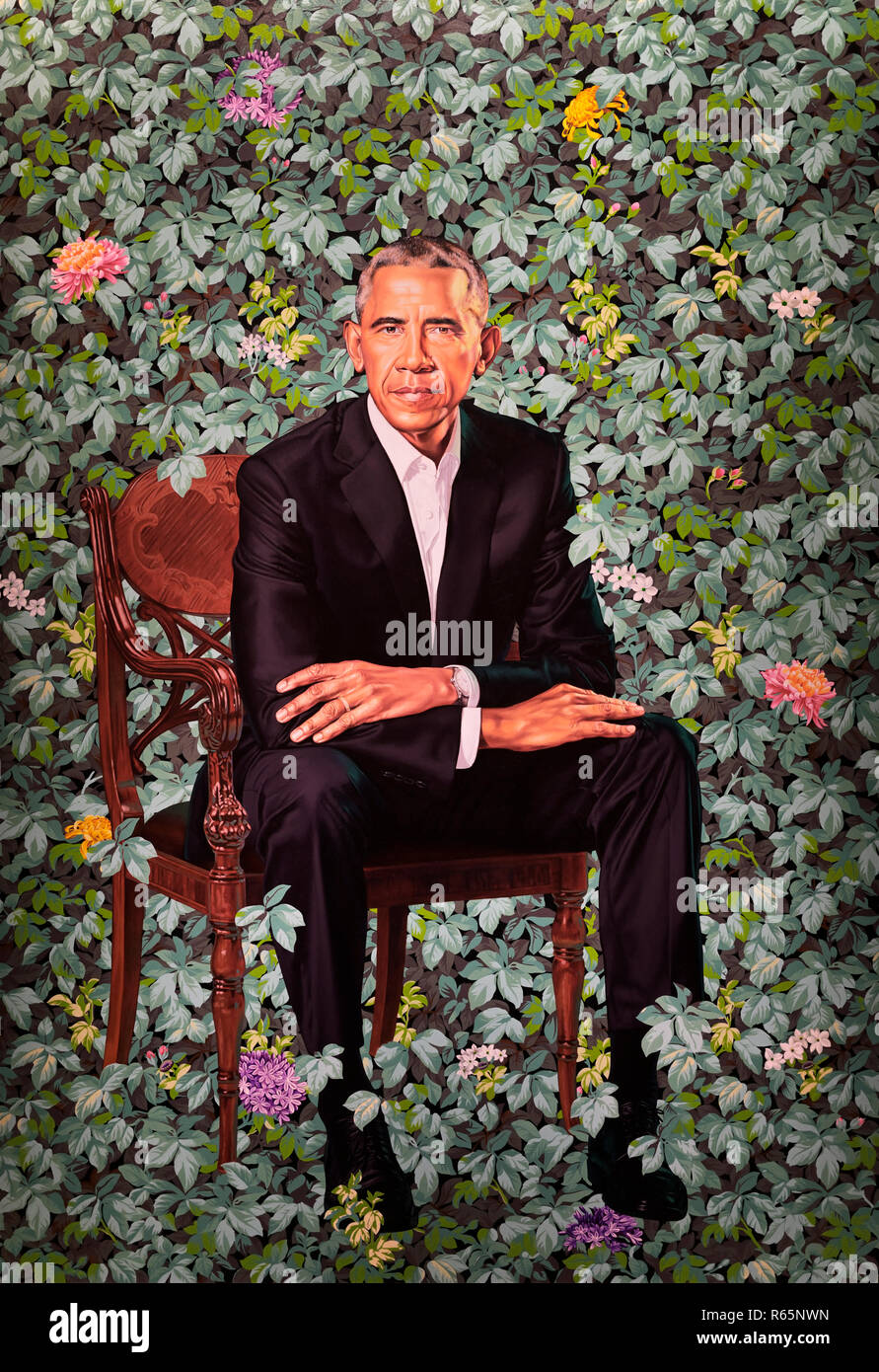 Barack Obama official portrait by Kehindre Wiley Stock Photo