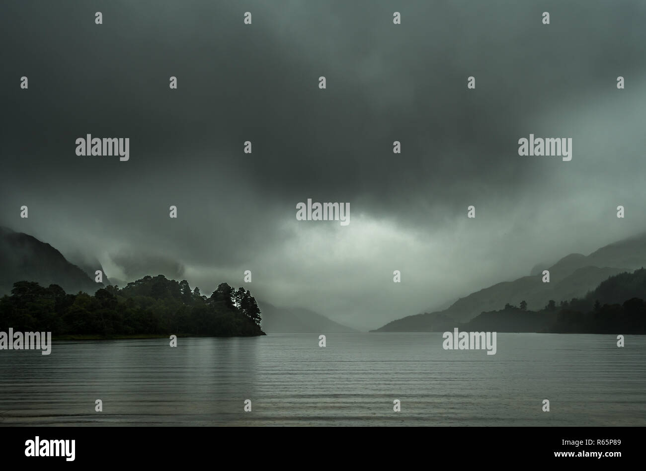Loch Shiel With Dark Clouds And Rainy Weather Near Glenfinnan In