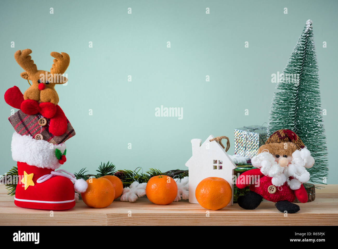 Christmas background 2019 of decorations on the table Stock Photo