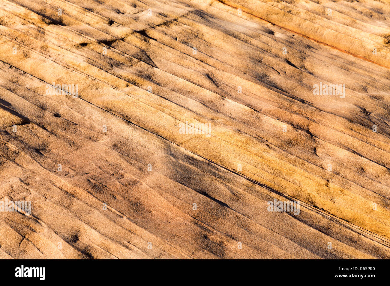 Rock surface near page Arizona could be “ripple marks”. They are formed by shallow water flowing over a bed of sand or other sediments, or by wind-dri Stock Photo
