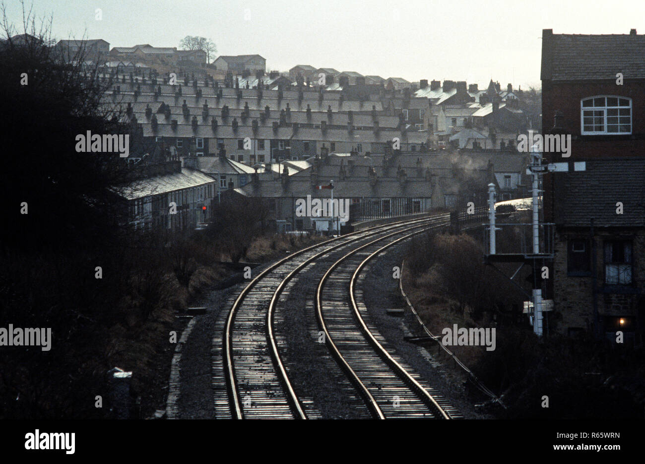 British Rail Preston to Colne railway line at Nelson, Lancashire, Great Britain Stock Photo