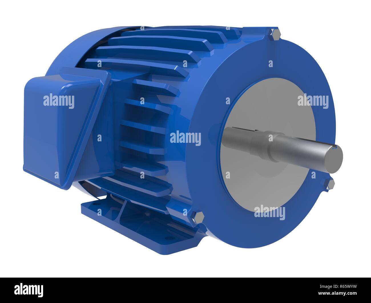 3D Illustration Industrial Blue Electric Motor Isolated on White Stock ...
